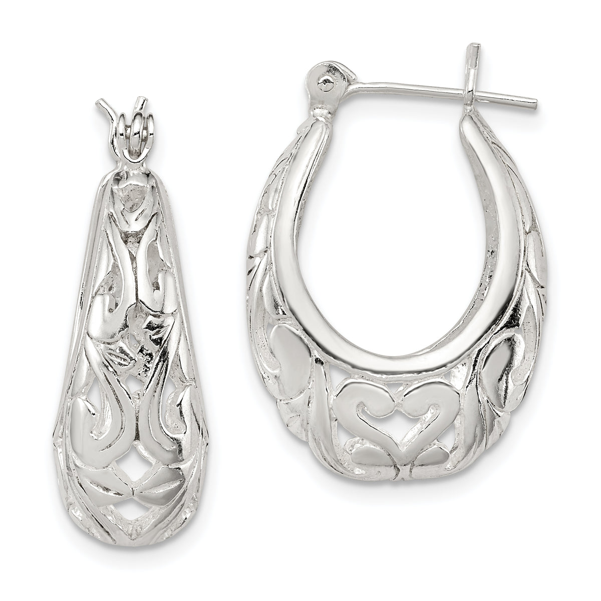 Sterling Silver Polished Filigree Oval Hoop Earrings