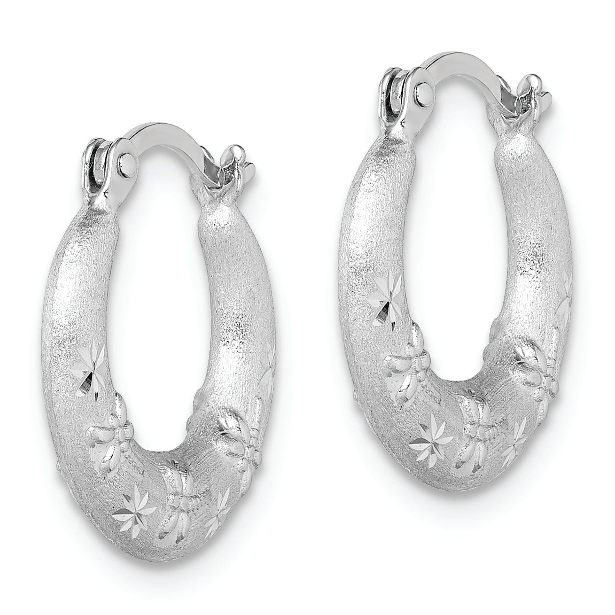 Sterling Silver Rhodium Plated Diamond Cut Hoop Earrings