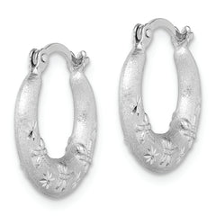 Sterling Silver Rhodium Plated Diamond Cut Hoop Earrings