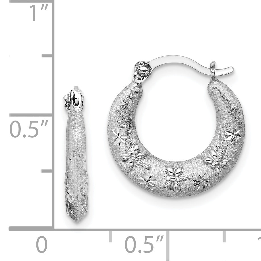 Sterling Silver Rhodium Plated Diamond Cut Hoop Earrings