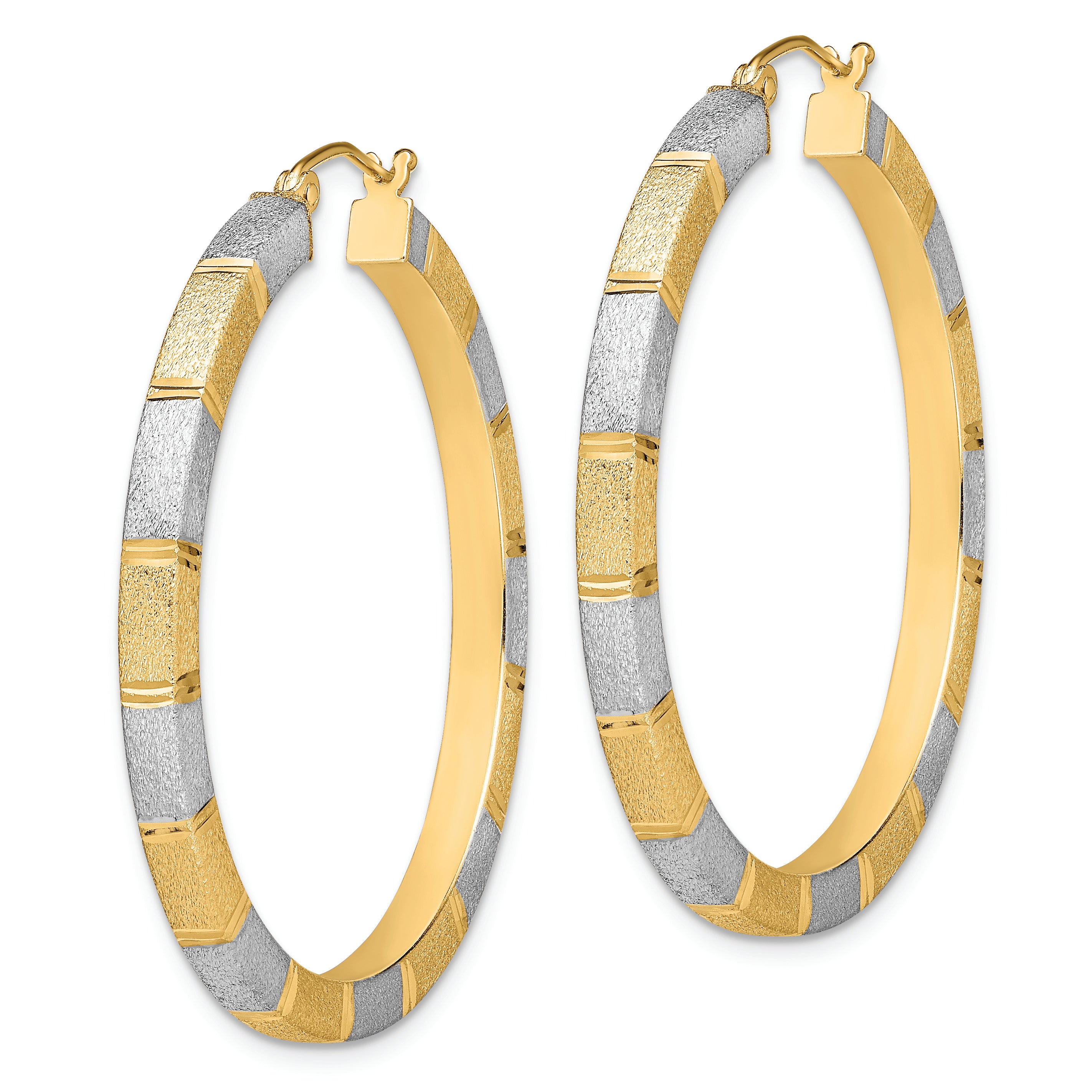 Sterling Silver Rhodium-plated Vermeil Diamond-cut 3x40mm Hoop Earrings