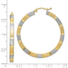 Sterling Silver Rhodium-plated Vermeil Diamond-cut 3x40mm Hoop Earrings