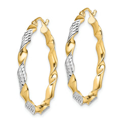 Sterling Silver RH-plated Vermeil Diamond-cut 3x30mm Twisted Hoop Earrings