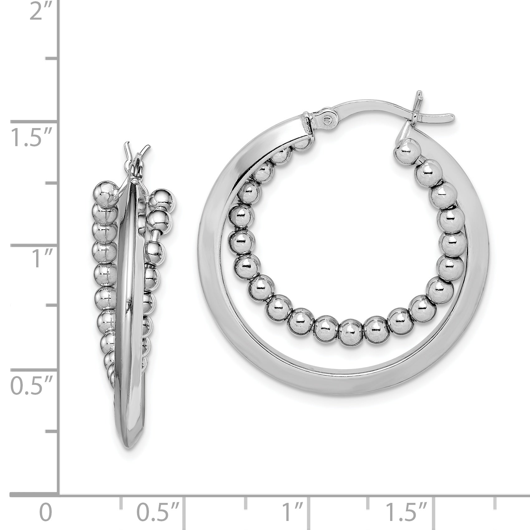 Sterling Silver Rhodium Plated Intertwining Beaded Hoop Earrings