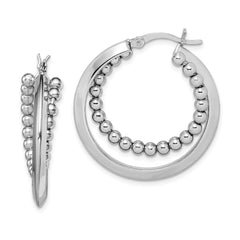 Sterling Silver Rhodium Plated Intertwining Beaded Hoop Earrings