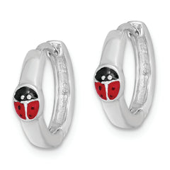 Sterling Silver RH-plated Enameled Ladybug Hinged Hoop Earrings