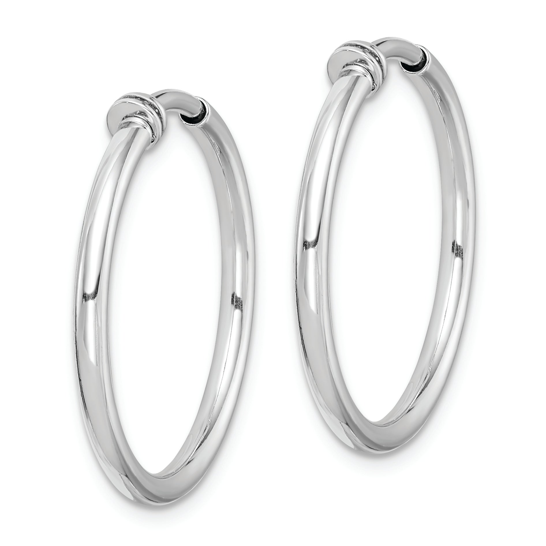 Sterling Silver RH-plated 2x24mm Non-Pierced Round Hoop Earrings