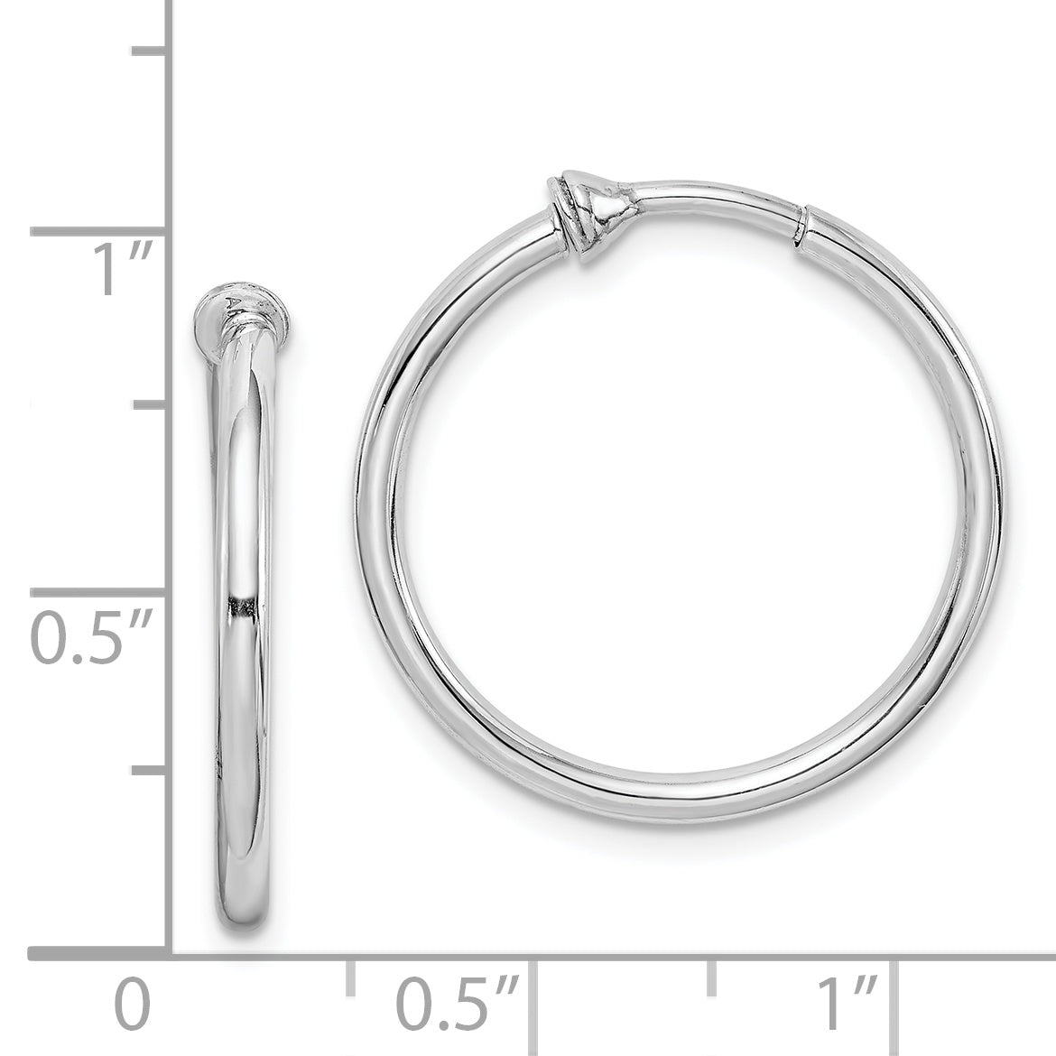 Sterling Silver RH-plated 2x24mm Non-Pierced Round Hoop Earrings
