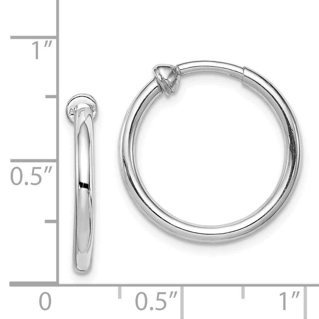 Sterling Silver RH-plated 2x19mm Non-Pierced Round Hoop Earrings