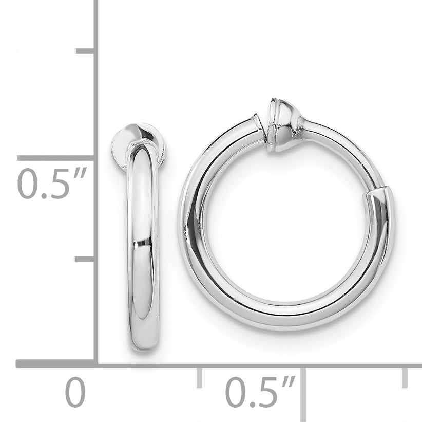 Sterling Silver RH-plated 2x14mm Non-Pierced Round Hoop Earrings