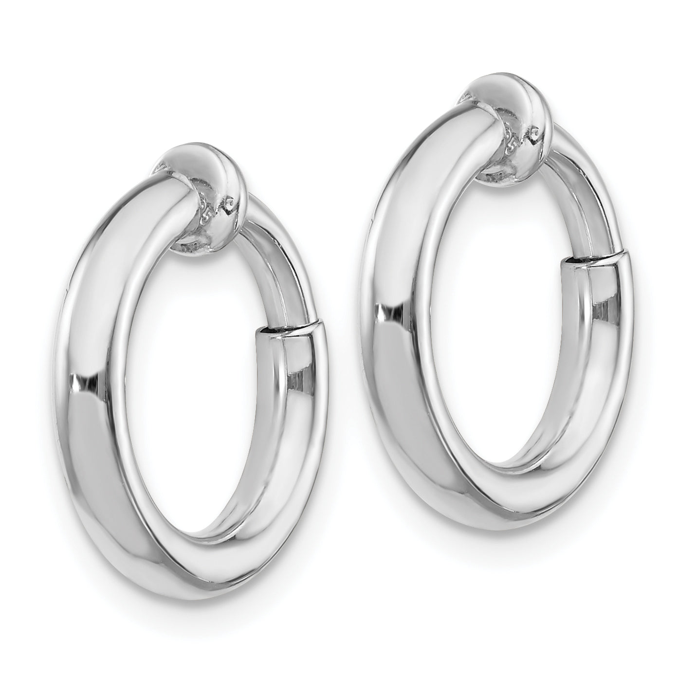 Sterling Silver RH-plated 2.5x14mm Non-Pierced Round Hoop Earrings