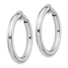 Sterling Silver RH-plated 3x27mm Non-Pierced Round Hoop Earrings