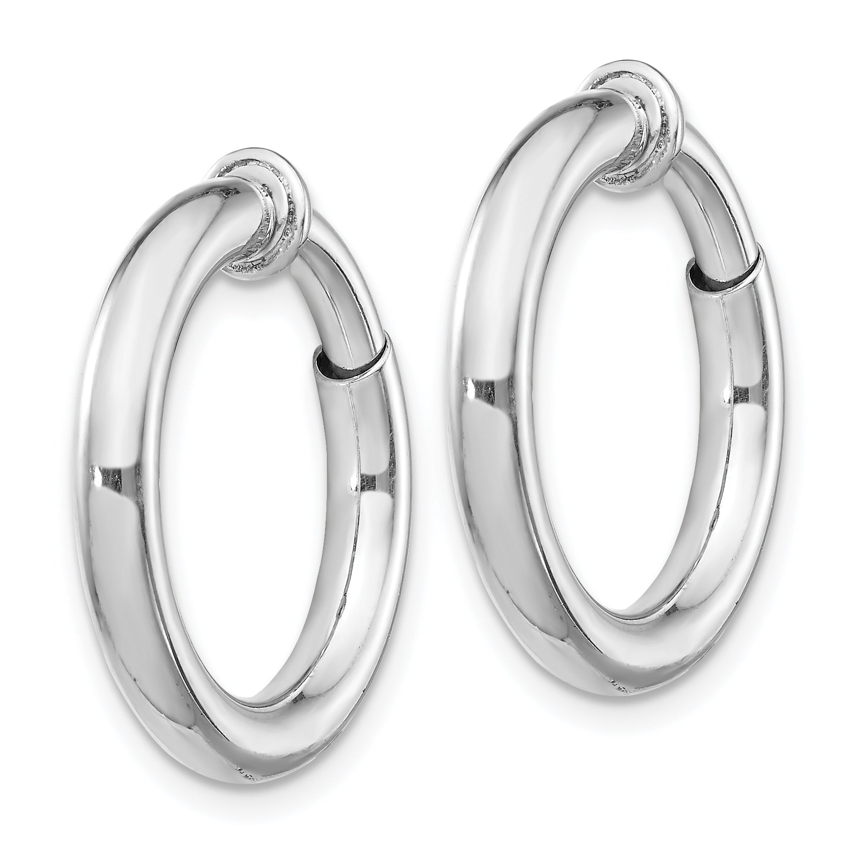 Sterling Silver RH-plated 3x21mm Non-Pierced Round Hoop Earrings