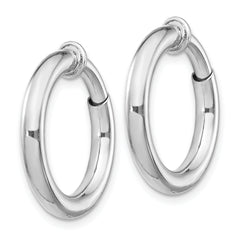 Sterling Silver RH-plated 3x21mm Non-Pierced Round Hoop Earrings