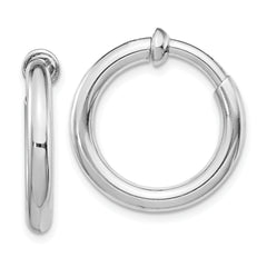 Sterling Silver RH-plated 3x21mm Non-Pierced Round Hoop Earrings