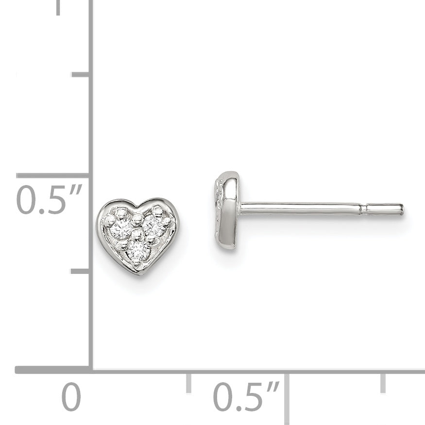 Sterling Silver Polished CZ Heart Children's Post Earrings