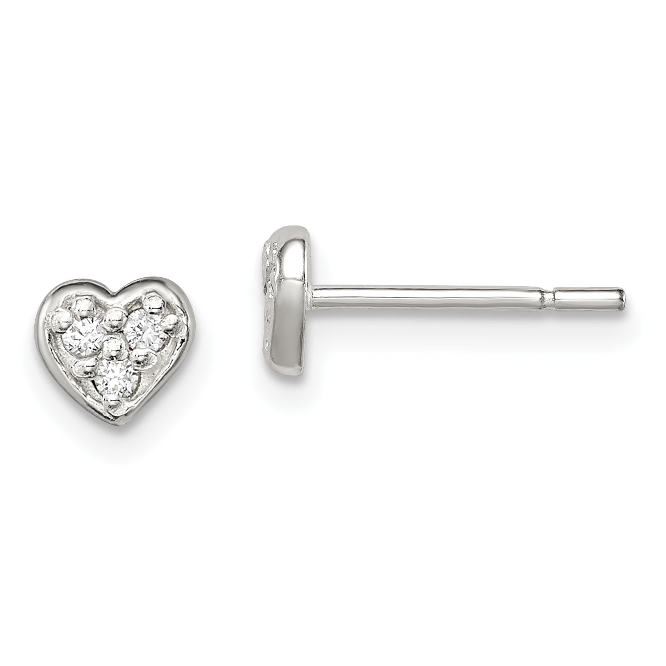 Sterling Silver Polished CZ Heart Children's Post Earrings