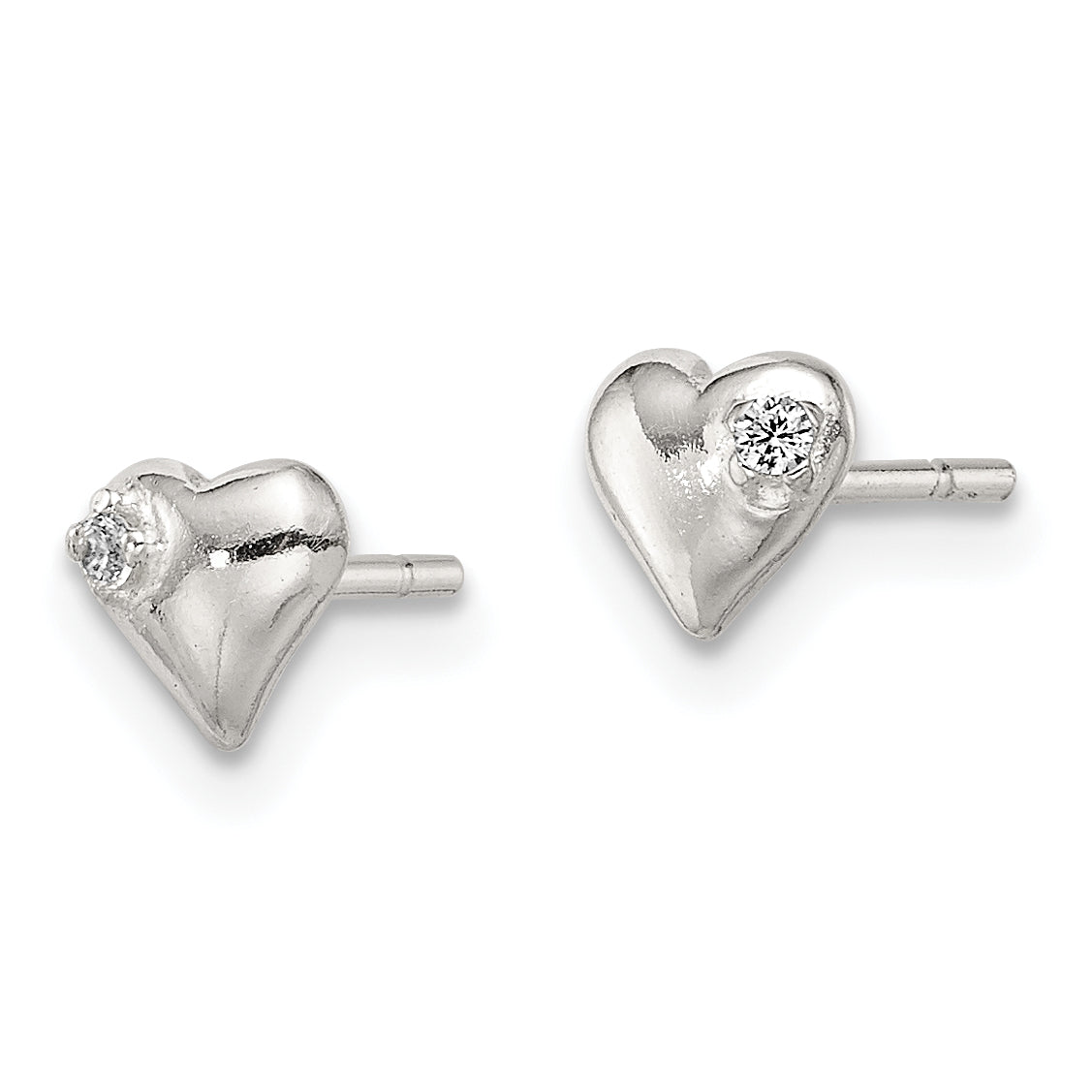 Sterling Silver Polished Heart with CZ Post Earrings