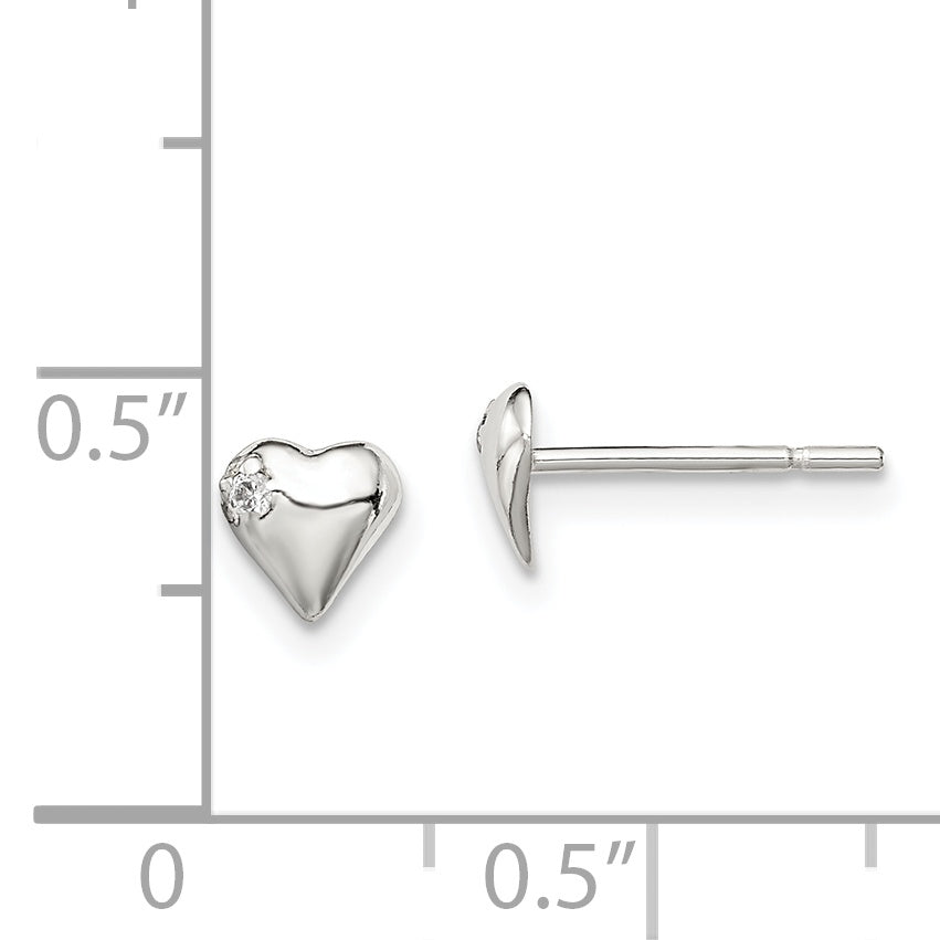 Sterling Silver Polished Heart with CZ Post Earrings