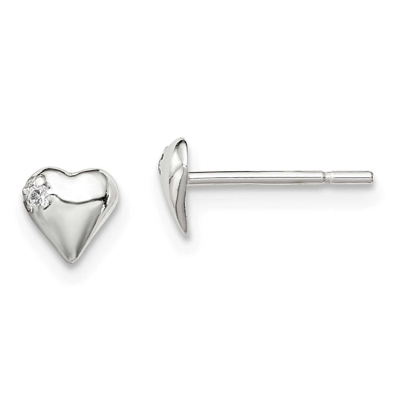 Sterling Silver Polished Heart with CZ Post Earrings