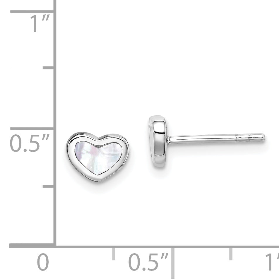 Sterling Silver Rhodium-plated Mother of Pearl Heart Post Earrings