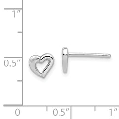 Sterling Silver RH-plated Polished & Brushed Open Heart Children's Post Earrings