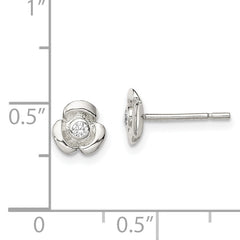 Sterling Silver Polished Flower with CZ Children's Post Earrings