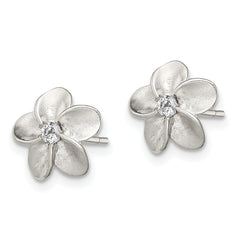 Sterling Silver Polished & Satin CZ Flower Post Earrings