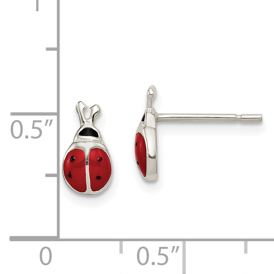 Sterling Silver Polished Red/Black Enameled Ladybug Post Earrings