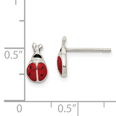 Sterling Silver Polished Red/Black Enameled Ladybug Post Earrings