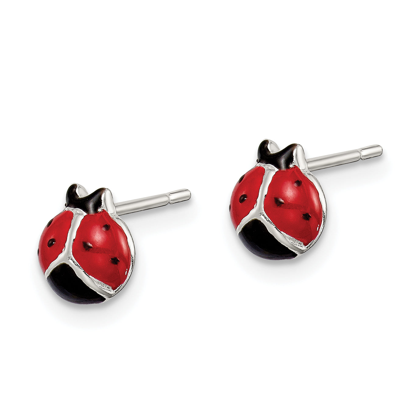 Sterling Silver Polished Red/Black Enameled Ladybug Post Earrings