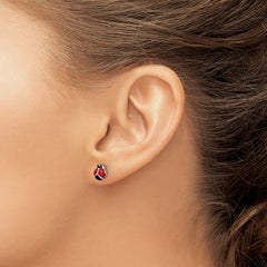 Sterling Silver Polished Red/Black Enameled Ladybug Post Earrings