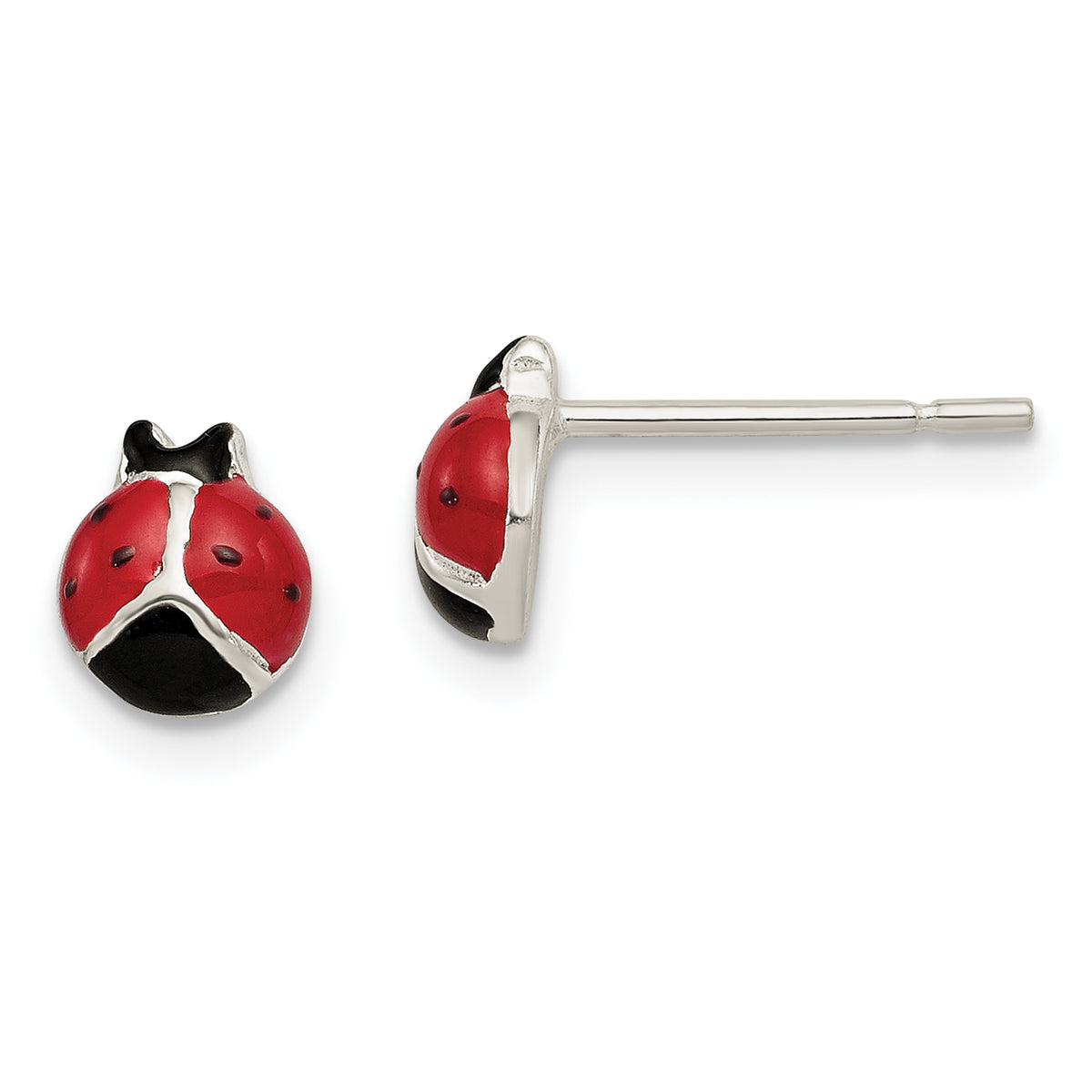 Sterling Silver Polished Red/Black Enameled Ladybug Post Earrings