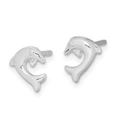 Sterling Silver Rhodium-plated Polished Dolphin Post Earrings