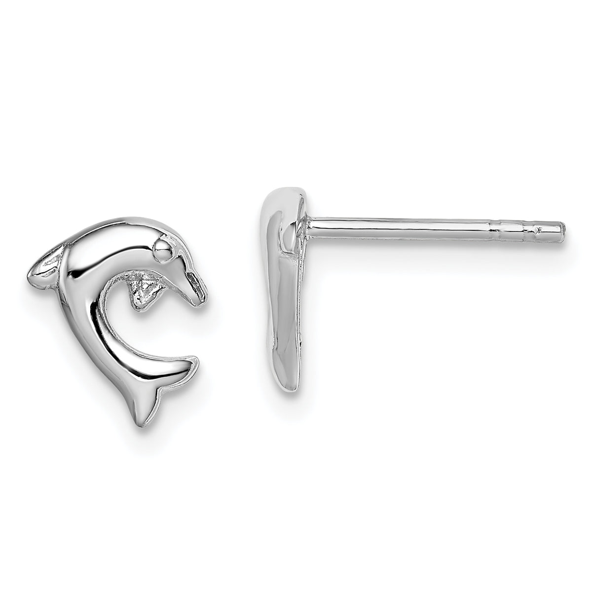 Sterling Silver Rhodium-plated Polished Dolphin Post Earrings