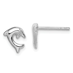 Sterling Silver Rhodium-plated Polished Dolphin Post Earrings