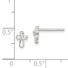 Sterling Silver Polished Cross with CZ Post Earrings