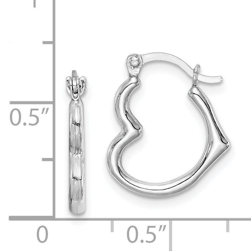 Sterling Silver Rhodium Plated Hollow Heart Hoop Earrings