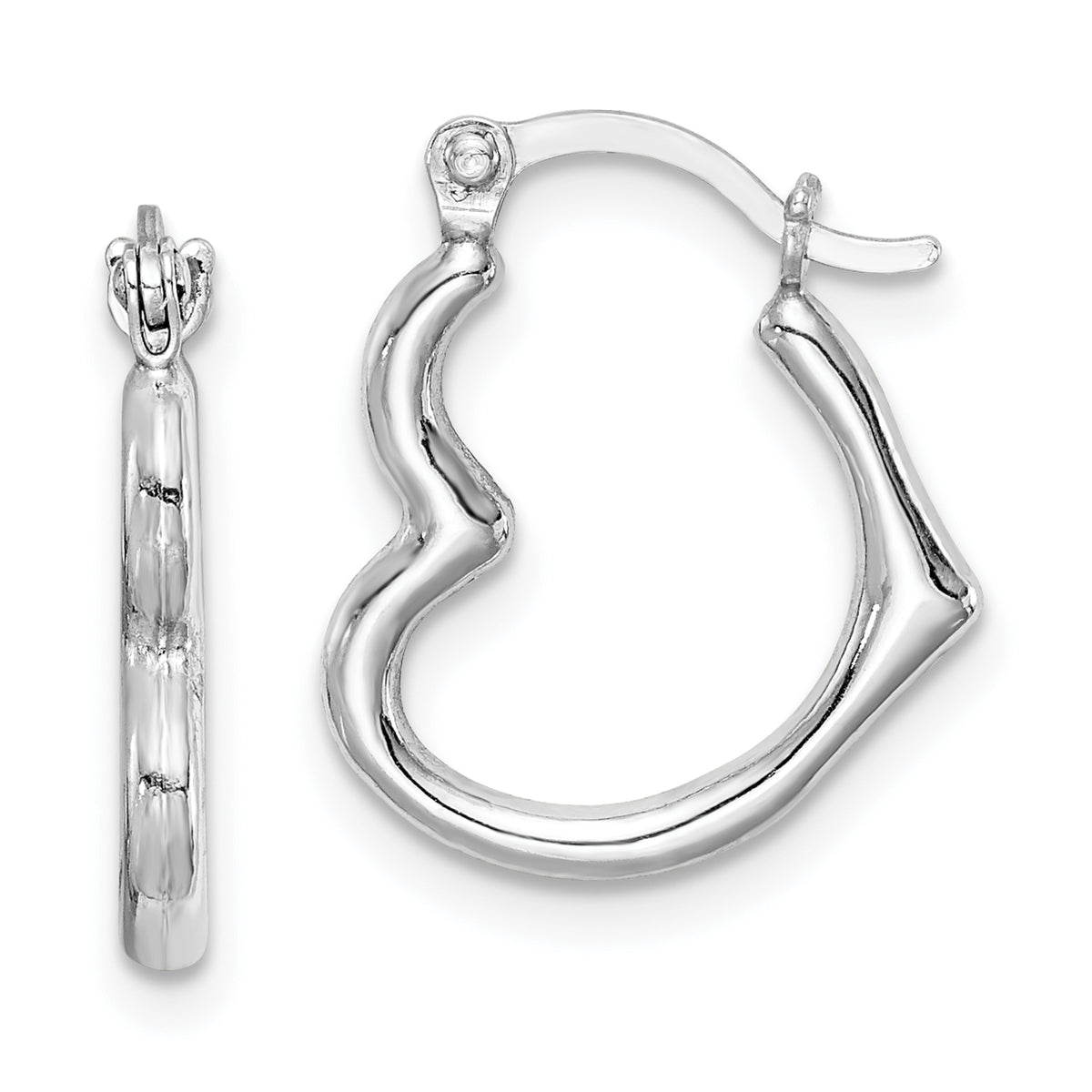 Sterling Silver Rhodium Plated Hollow Heart Hoop Earrings