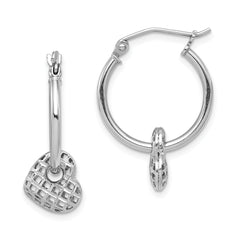 Sterling Silver Rhodium Plated Moveable Heart Hoop Earrings