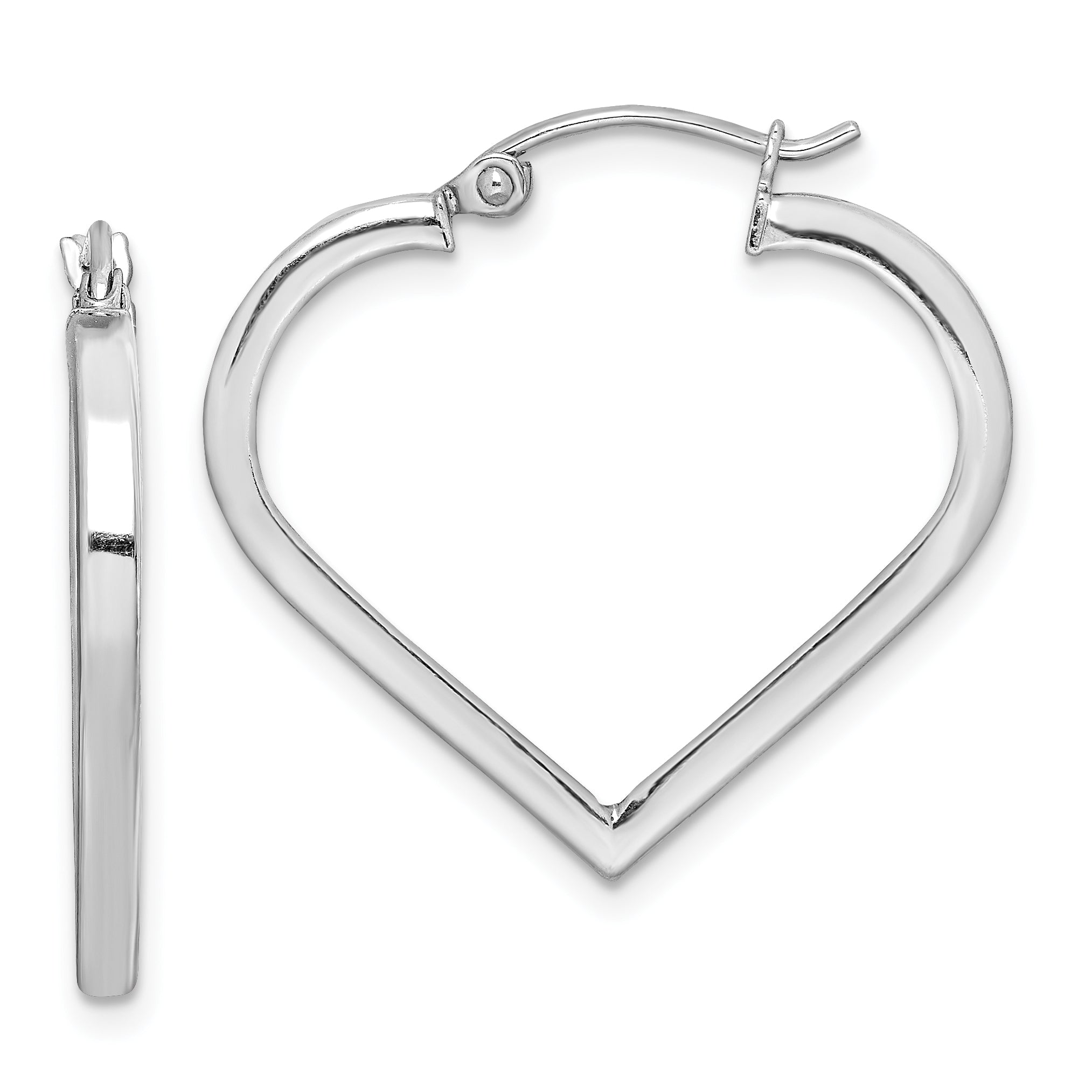 Sterling Silver Rhodium Plated Heart Hoop Earrings