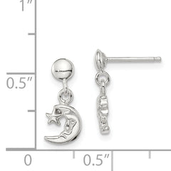 Sterling Silver Dangle Moon and Star Post Earrings