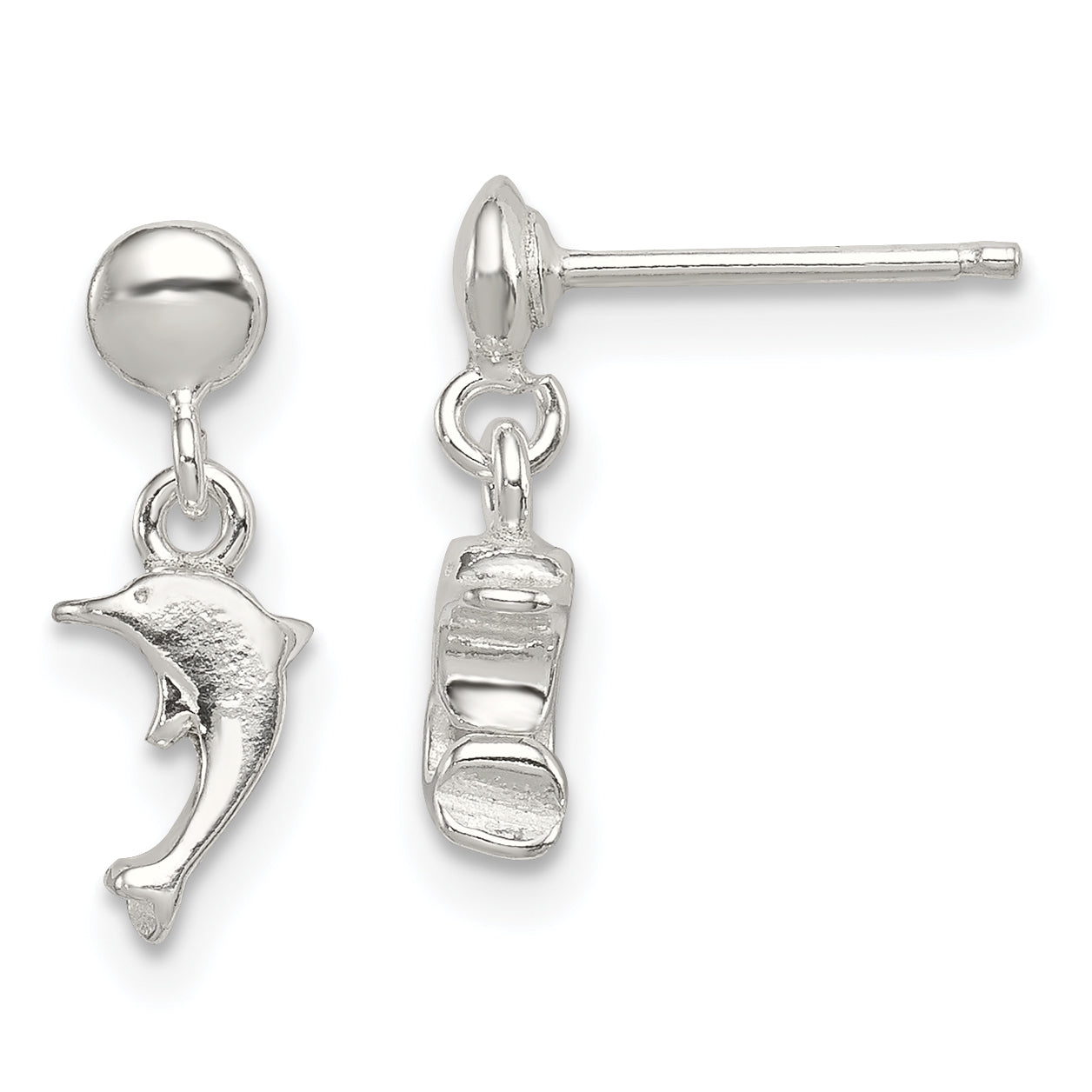 Sterling Silver Polished Dolphin Post Dangle Earrings