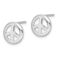 Sterling Silver Rhodium-plated Polished Peace Sign Post Earrings