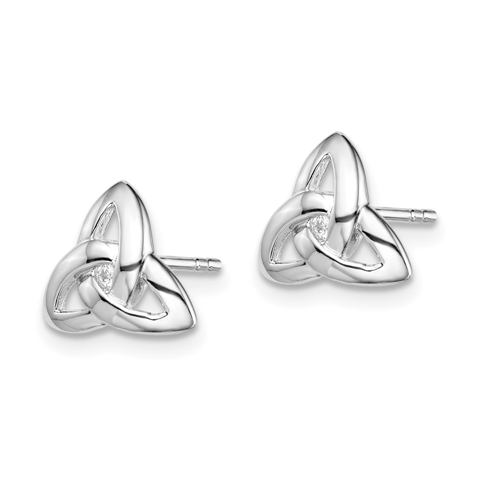 Sterling Silver Rhodium-plated Clear CZ Trinity Symbol Post Earrings