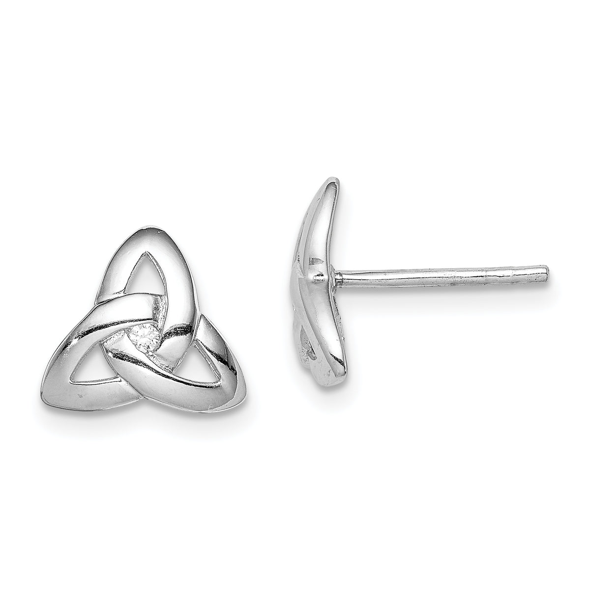 Sterling Silver Rhodium-plated Clear CZ Trinity Symbol Post Earrings