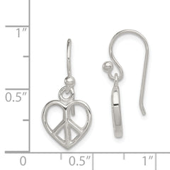 Sterling Silver Peace Sign Heart Shepherd Hook Earrings