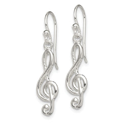 Sterling Silver Music Treble Clef Shepherd Hook Earrings