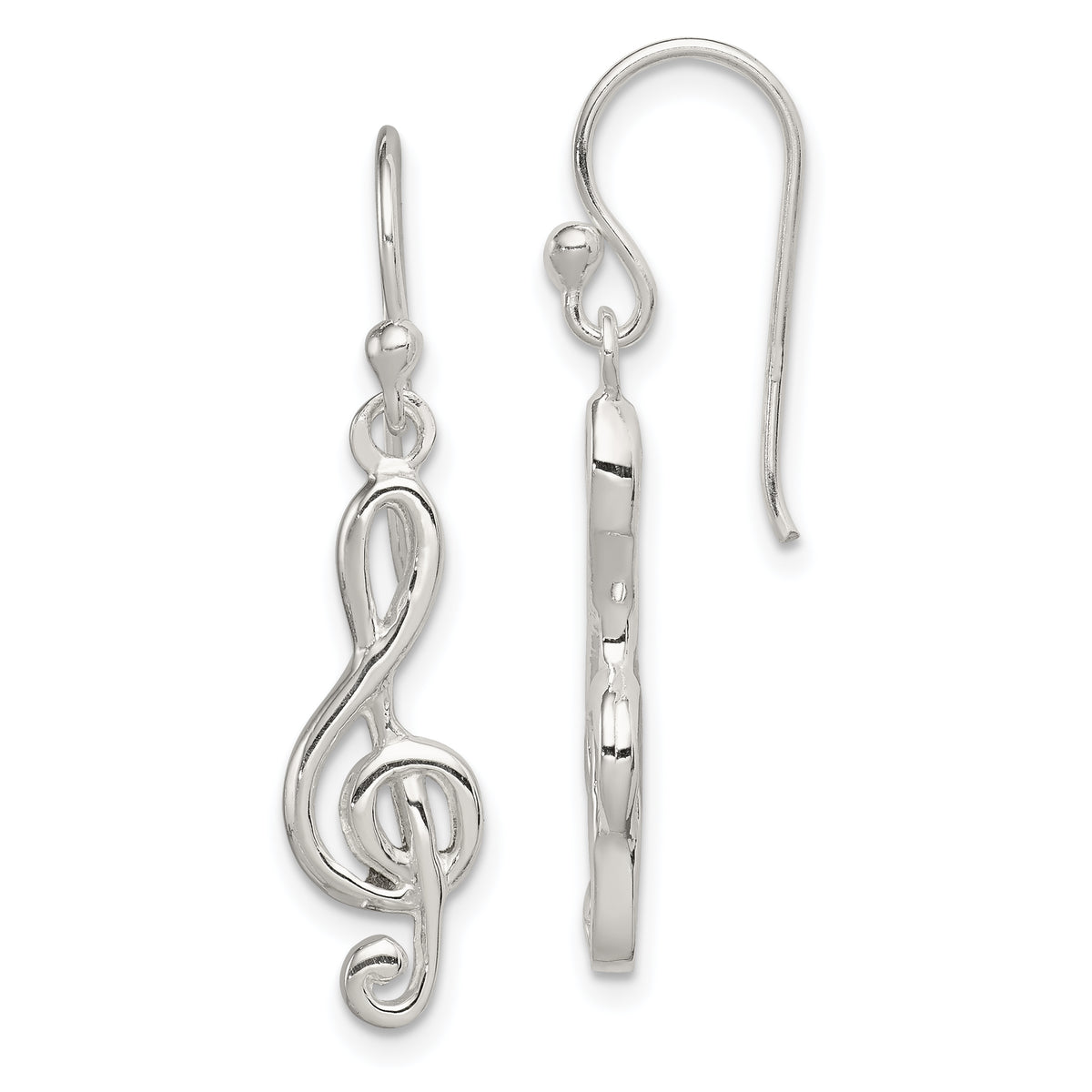 Sterling Silver Music Treble Clef Shepherd Hook Earrings