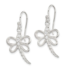 Sterling Silver CZ Dragonfly Shepherd Hook Earrings